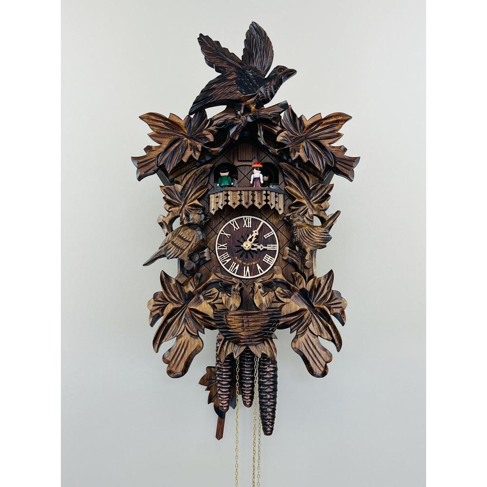 One Day Musical Cuckoo Clock with Hand-carved Birds, Leaves, and Chicks in Nest. Picture 1
