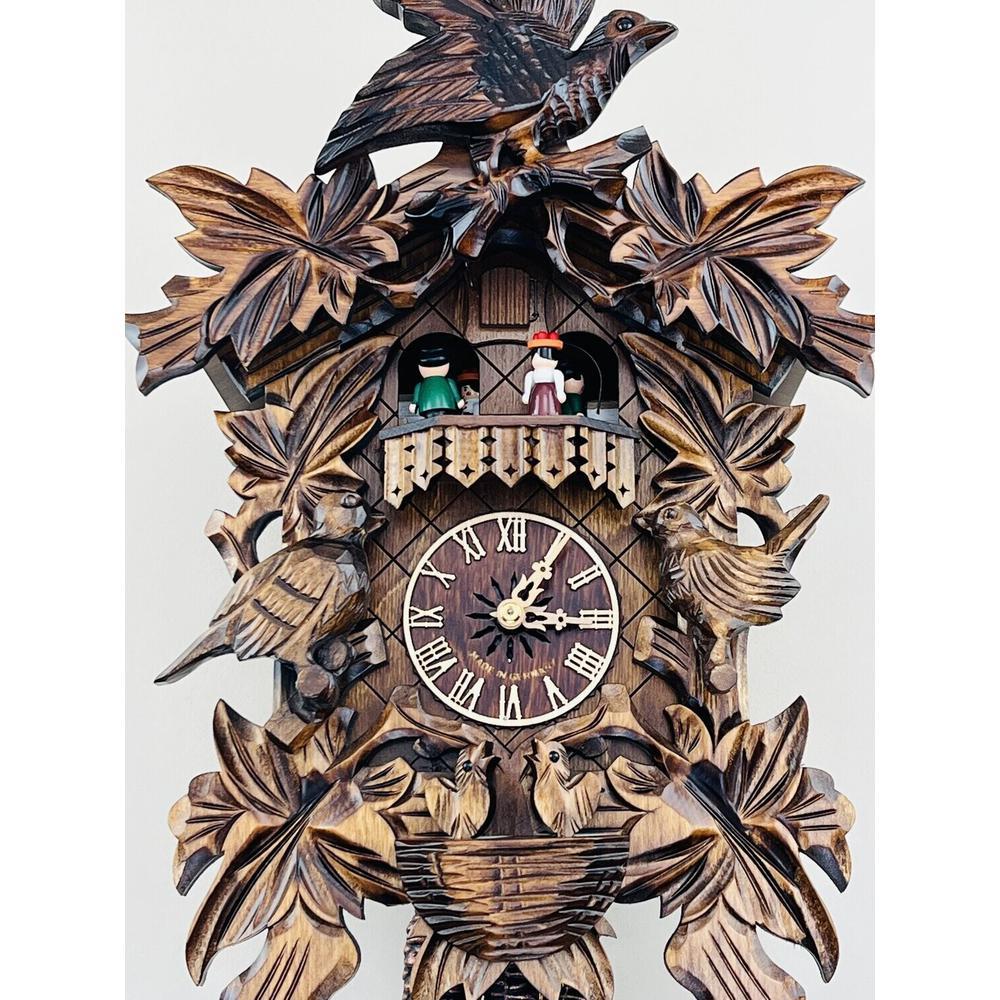 One Day Musical Cuckoo Clock with Hand-carved Birds, Leaves, and Chicks in Nest. Picture 3