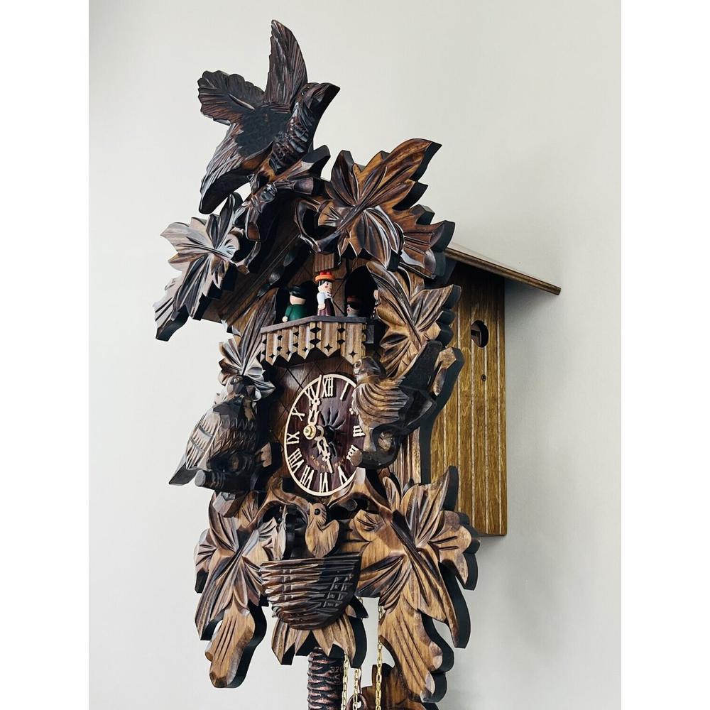 One Day Musical Cuckoo Clock with Hand-carved Birds, Leaves, and Chicks in Nest. Picture 2