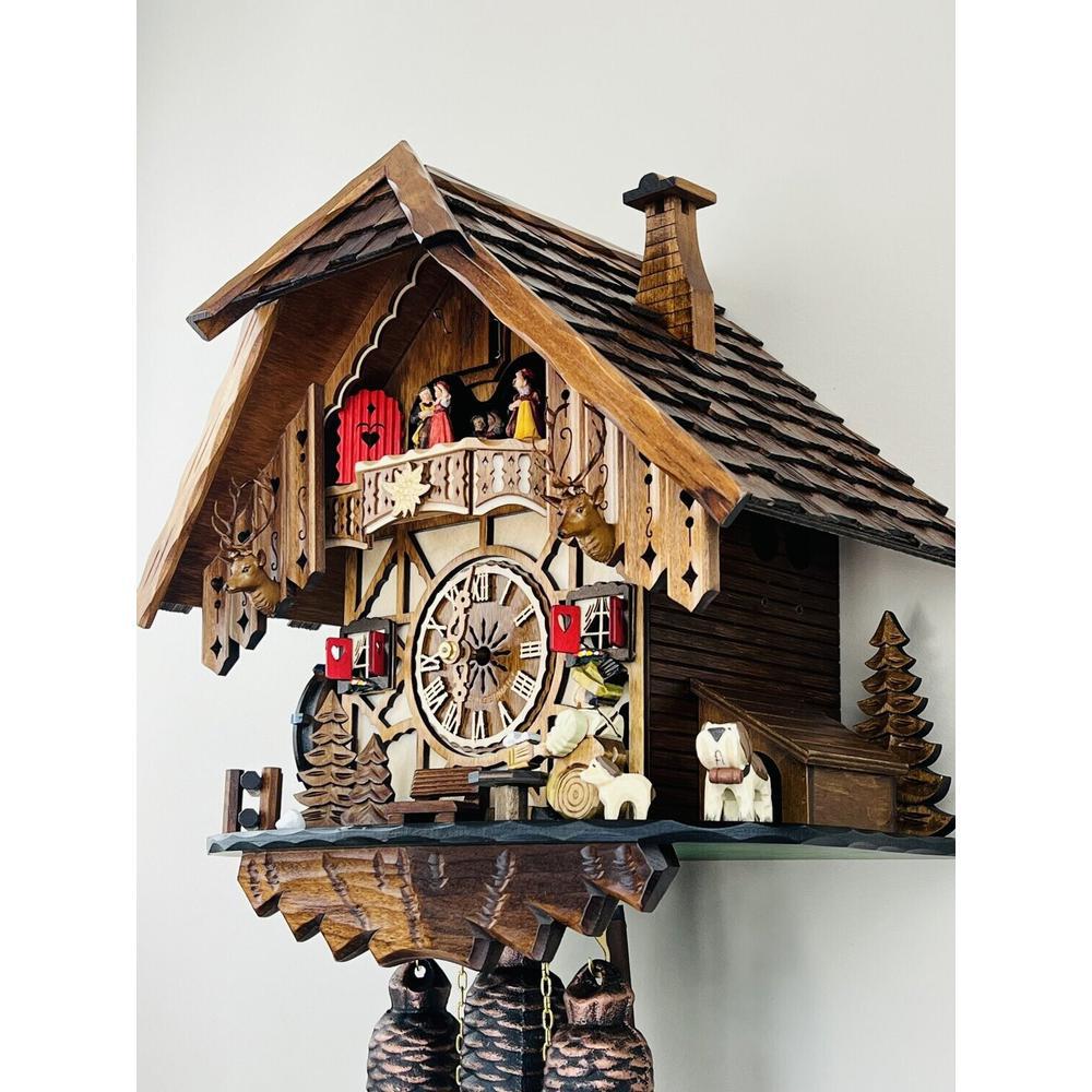 Eight Day Musical Cuckoo Clock Cottage with Beer Drinker and Moving Waterwheel. Picture 2