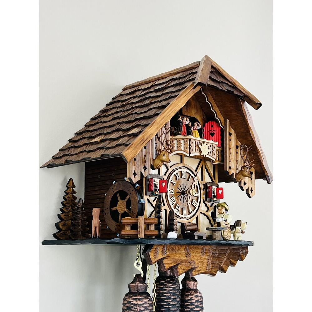 Eight Day Musical Cuckoo Clock Cottage with Beer Drinker and Moving Waterwheel. Picture 4
