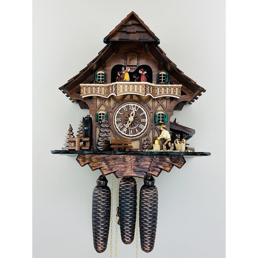 Eight Day Musical Cuckoo Clock Cottage with Woodchopper and Waterwheel. Picture 1
