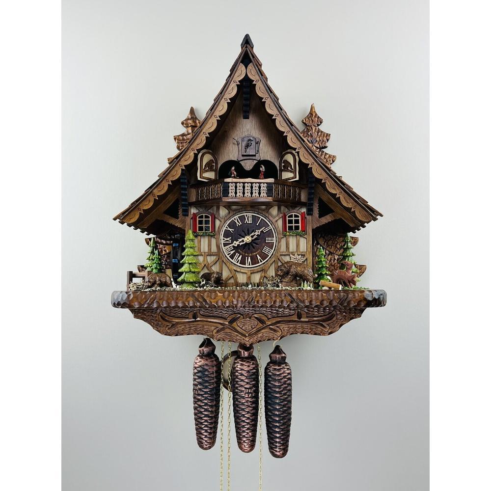 Eight Day Musical Cuckoo Clock with Moving Bear Moving Waterwheel. Picture 1