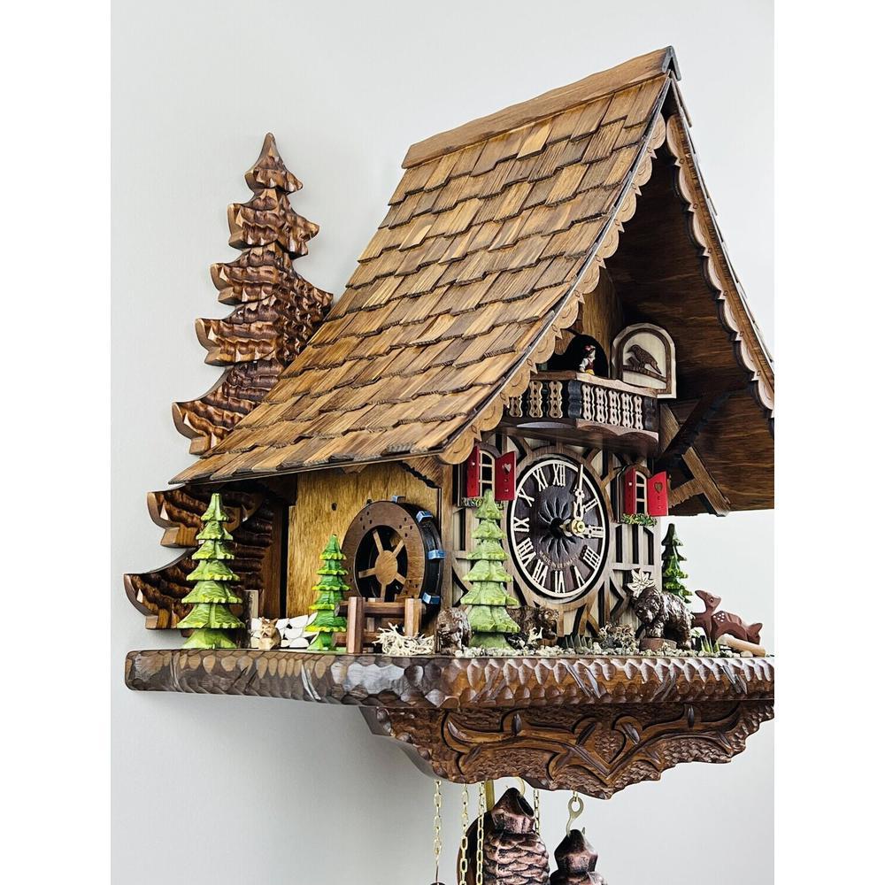 Eight Day Musical Cuckoo Clock with Moving Bear Moving Waterwheel. Picture 4