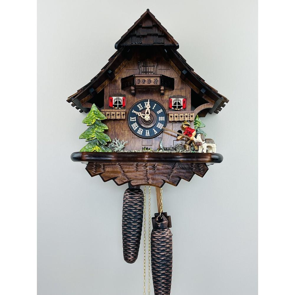Eight Day Cuckoo Clock Cottage - Fisherman Raises Fishing Pole. Picture 1