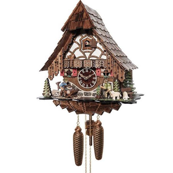 Eight Day Cuckoo Clock Moving Man Saws Wood and Volksmarcher. The main picture.