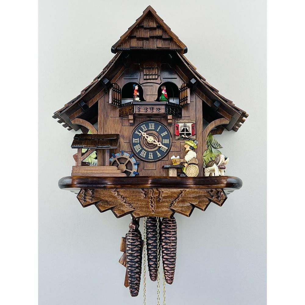 One Day Musical Beer Drinker Cuckoo Clock with Moving Waterwheel and Dancers. Picture 2