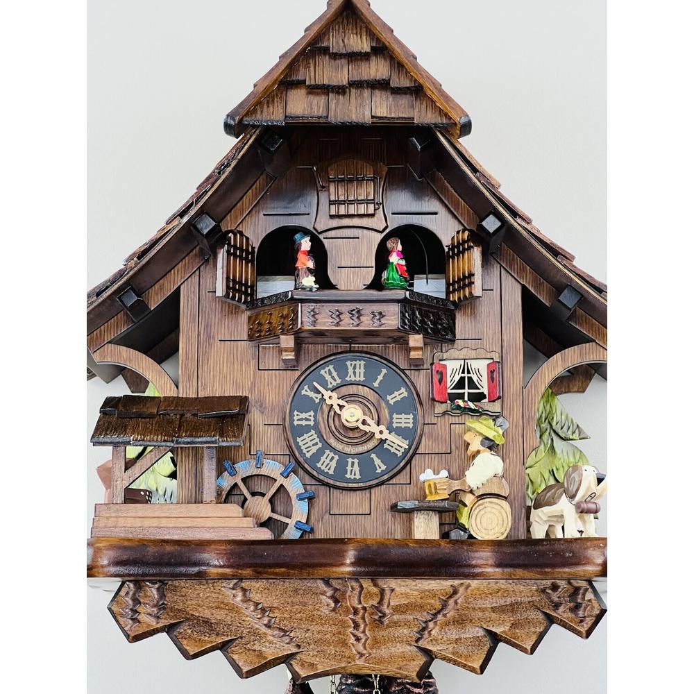 One Day Musical Beer Drinker Cuckoo Clock with Moving Waterwheel and Dancers. Picture 3