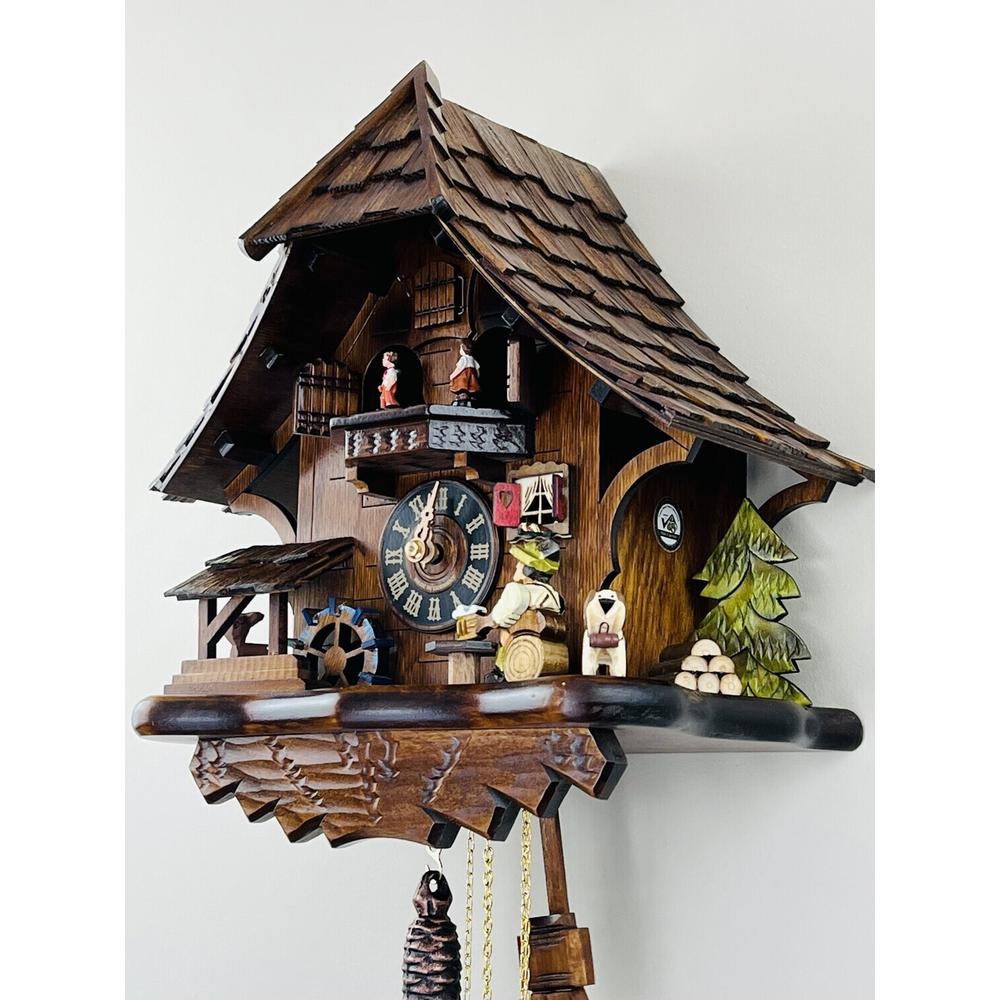 One Day Musical Beer Drinker Cuckoo Clock with Moving Waterwheel and Dancers. Picture 4