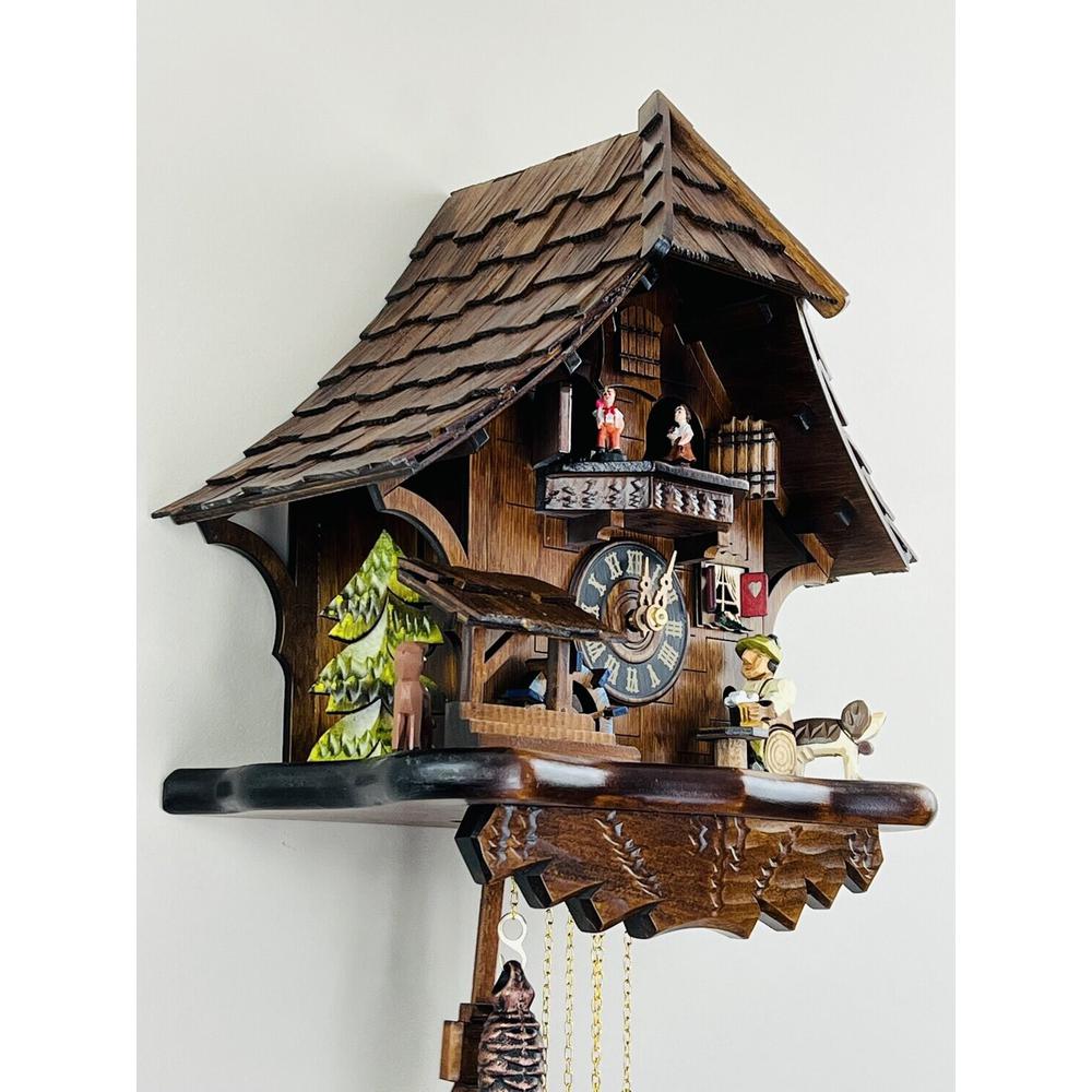 One Day Musical Beer Drinker Cuckoo Clock with Moving Waterwheel and Dancers. Picture 5