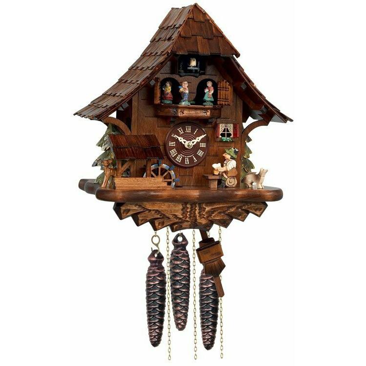 One Day Musical Beer Drinker Cuckoo Clock with Moving Waterwheel and Dancers. Picture 1