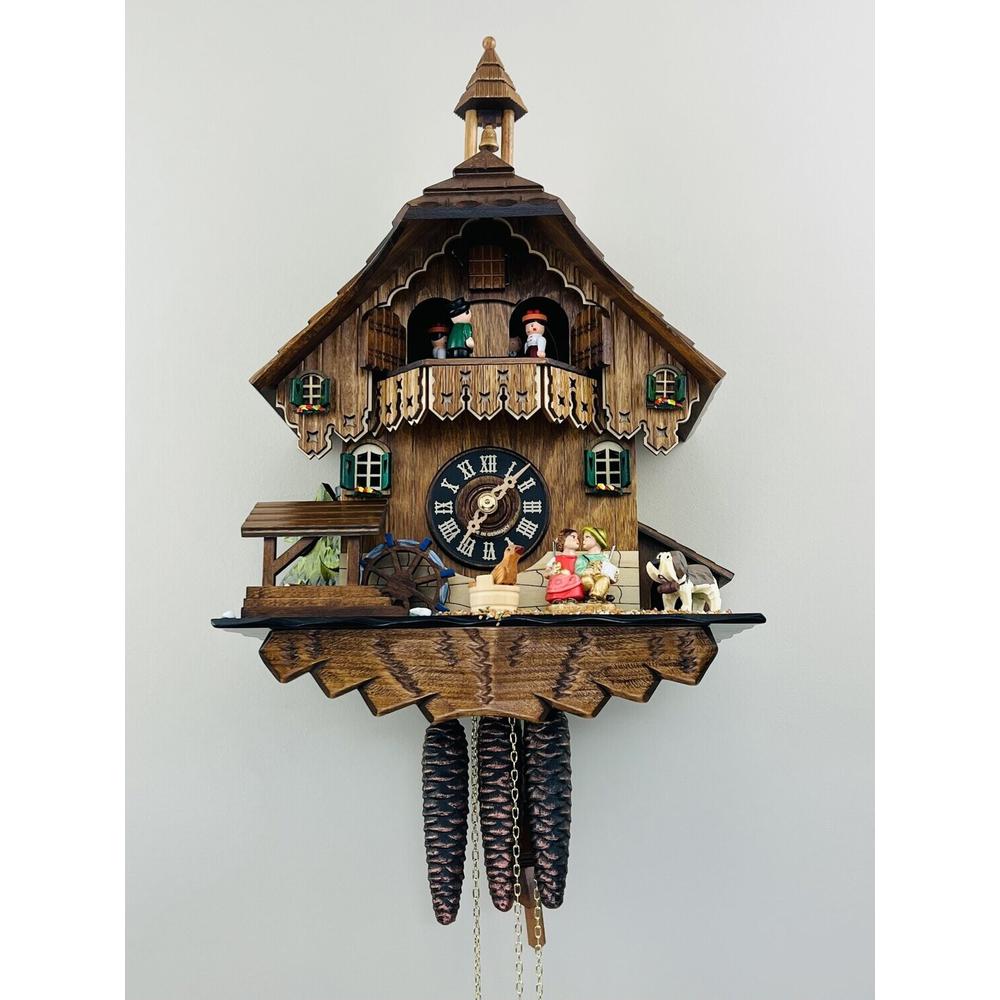 One Day Musical Cuckoo Clock Cottage - Boy and Girl Kiss, Waterwheel Turns. Picture 2