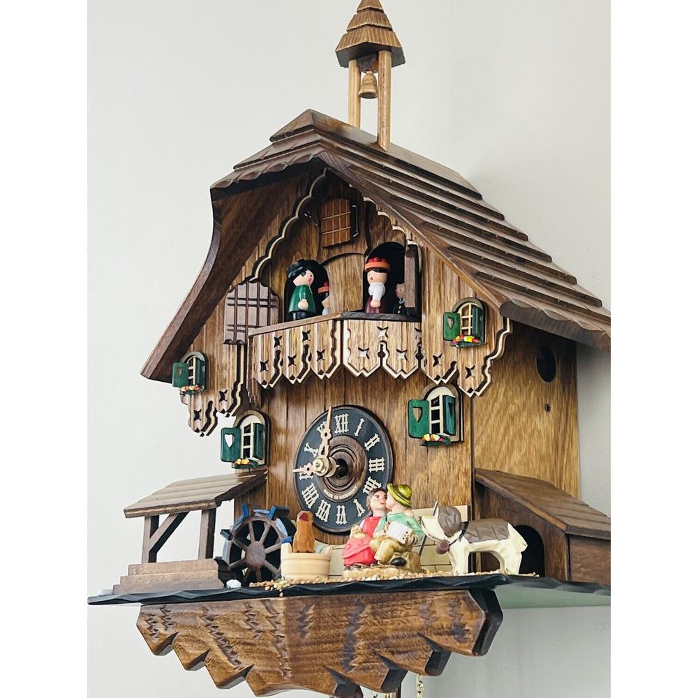 One Day Musical Cuckoo Clock Cottage - Boy and Girl Kiss, Waterwheel Turns. Picture 4