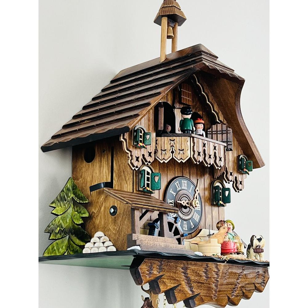One Day Musical Cuckoo Clock Cottage - Boy and Girl Kiss, Waterwheel Turns. Picture 5