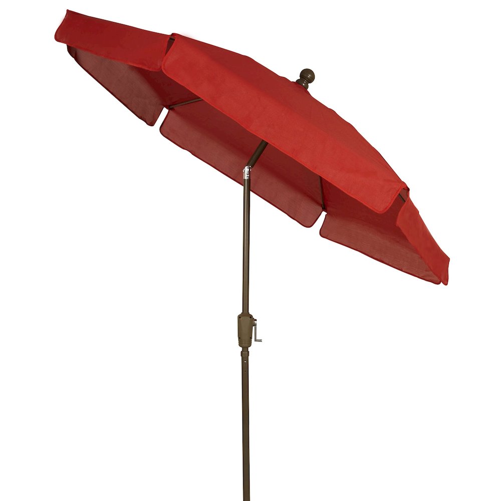7.5' Hex Home Garden Tilt Umbrella 6 Rib Crank Champagne Bronze with Red Vinyl Coated Weave Canopy. Picture 1
