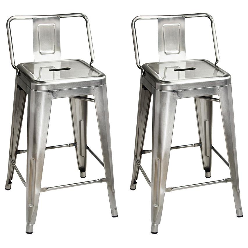 Metal Gunmetal Bar Stools With Lowback-Set of 2. Picture 1