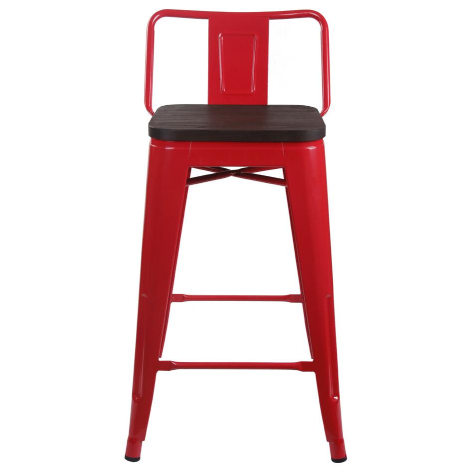 Lowback Red Metal Bar Stools, Dark Wooden Seat, Set of 1. Picture 6