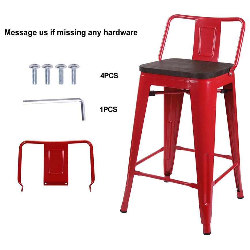 Lowback Red Metal Bar Stools, Dark Wooden Seat, Set of 1. Picture 8