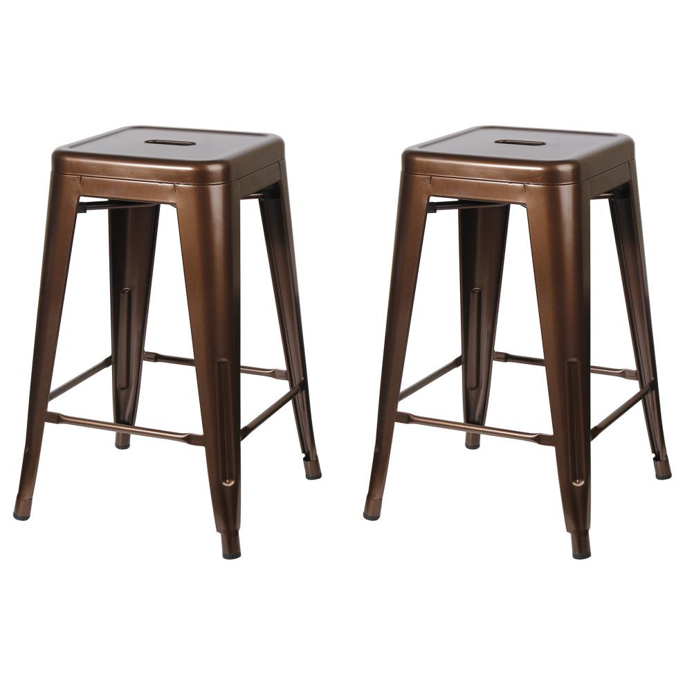 Coffee Backless Metal Bar Stools, Set of 2. Picture 1