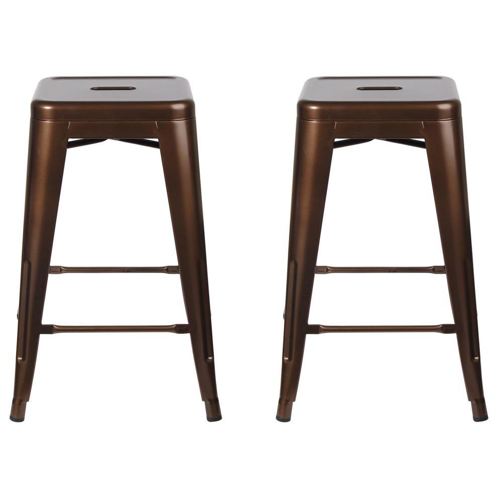 Coffee Backless Metal Bar Stools, Set of 2. Picture 2