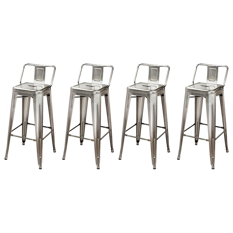 Metal Gunmetal Bar Stools With Lowback, Set of 4. Picture 1