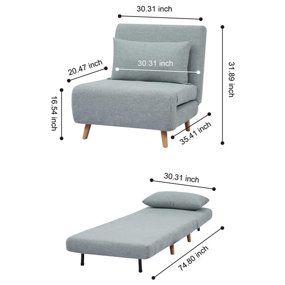 Polyester Fabric Light Gray Fold Convertible Sofa Bed Chair. Picture 6