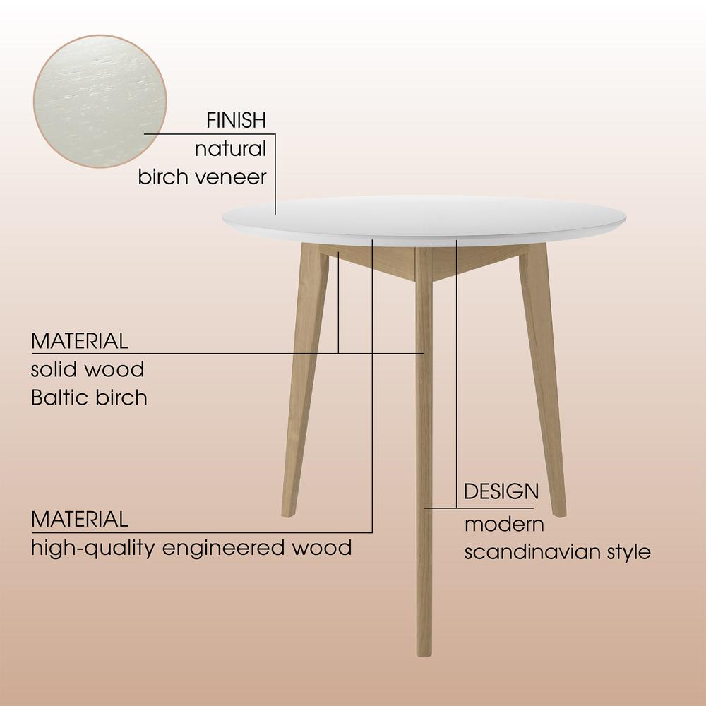Orion Light 31 inch 3 Legs Round Table for 3 Person-Birch Solid Wood. Picture 4