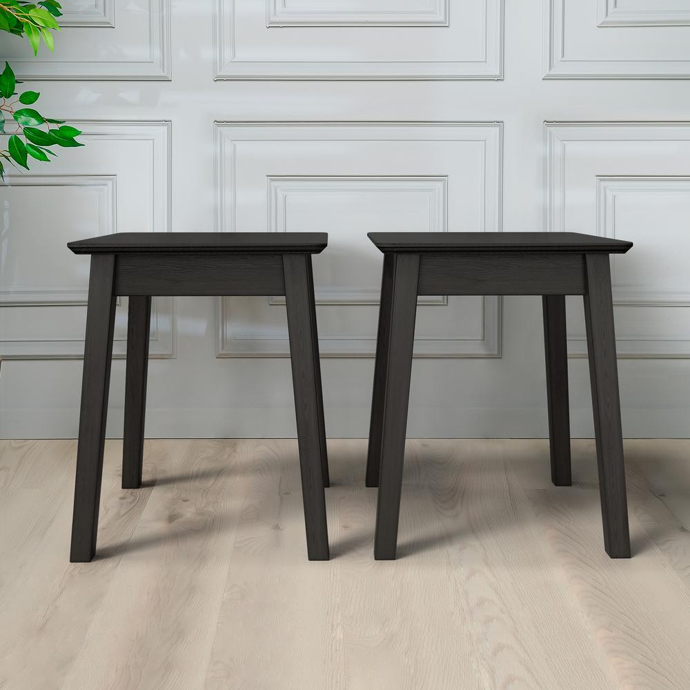 Wooden Stool Set of 2 - Avior - Black Solid Wood Stool. Picture 1