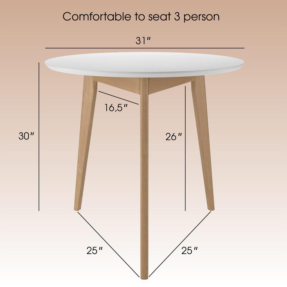 Orion Light 31 inch 3 Legs Round Table for 3 Person-Birch Solid Wood. Picture 5