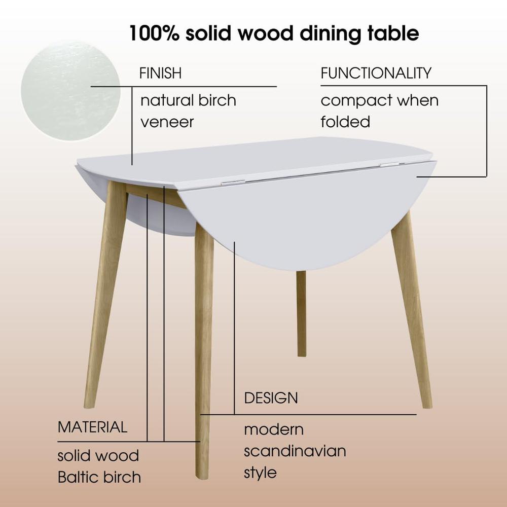 Orion 40 inch Drop Leaf Round Table - Birch Solid Wood. Picture 3