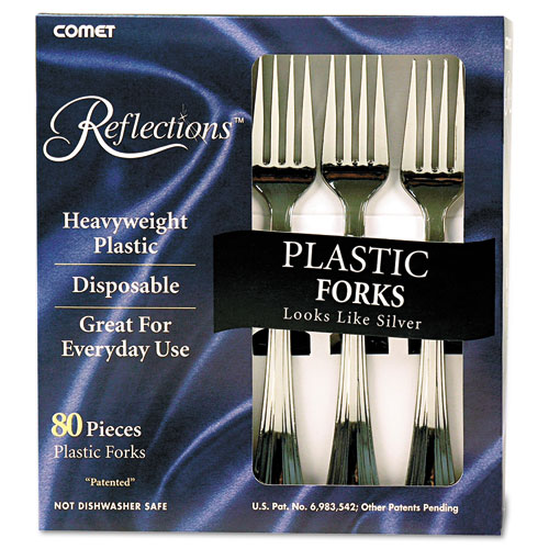 Reflections Heavyweight Plastic Utensils, Fork, Silver, 80/Box. Picture 2