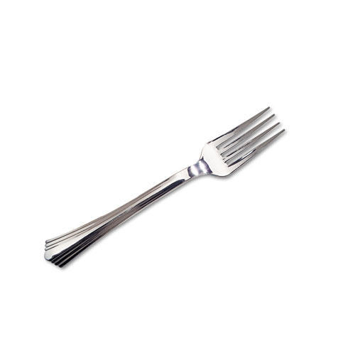 Reflections Heavyweight Plastic Utensils, Fork, Silver, 80/Box. Picture 1