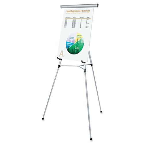 3-Leg Telescoping Easel with Pad Retainer, Adjusts 34" to 64", Aluminum, Silver. Picture 1