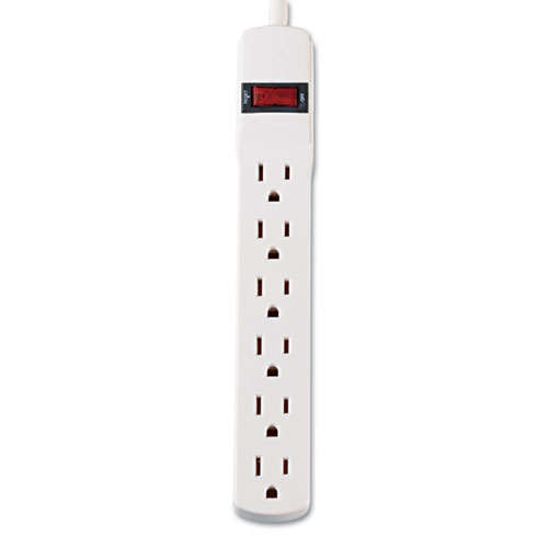Six-Outlet Power Strip, 6 ft Cord, 1.94 x 10.19 x 1.19, Ivory. Picture 3