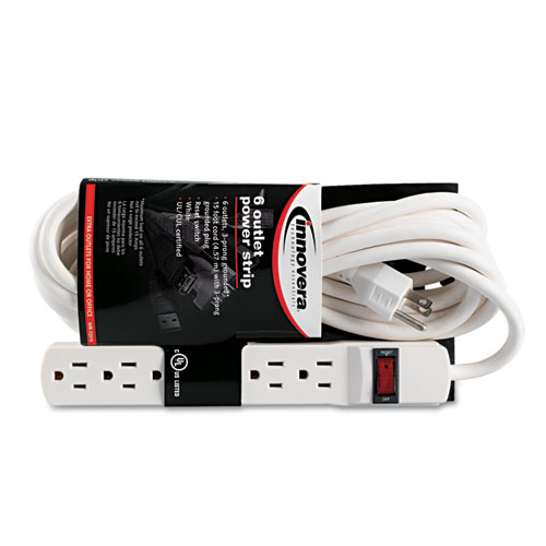 Power Strip, 6 Outlets, 15 ft Cord, Ivory. Picture 4