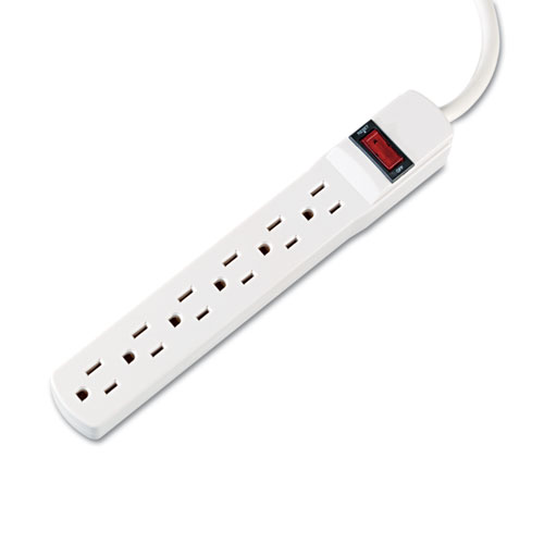 Six-Outlet Power Strip, 6 ft Cord, 1.94 x 10.19 x 1.19, Ivory. Picture 4