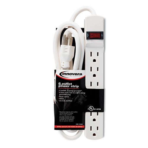 Six-Outlet Power Strip, 6 ft Cord, 1.94 x 10.19 x 1.19, Ivory. Picture 5