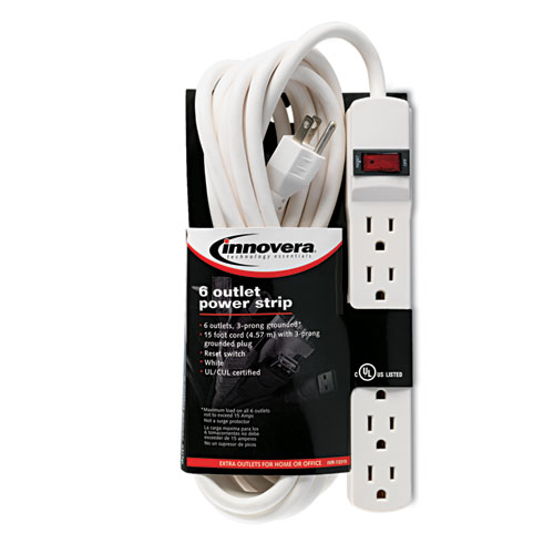 Power Strip, 6 Outlets, 15 ft Cord, Ivory. Picture 5