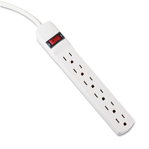 Six-Outlet Power Strip, 6 ft Cord, 1.94 x 10.19 x 1.19, Ivory. Picture 1
