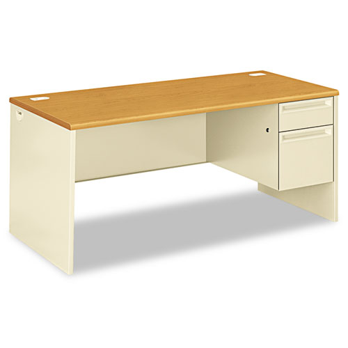 38000 Series Right Pedestal Desk, 66" x 30" x 29.5", Harvest/Putty. The main picture.