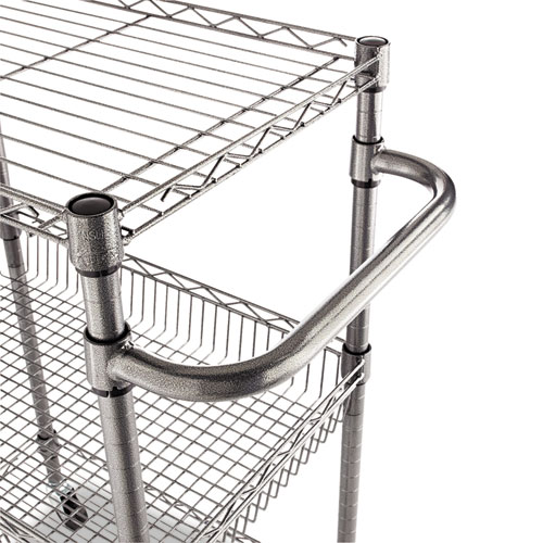 Three-Tier Wire Cart with Basket, Metal, 2 Shelves, 1 Bin, 500 lb Capacity, 28" x 16" x 39", Black Anthracite. Picture 4
