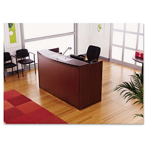 Alera Valencia Series Reception Desk with Transaction Counter, 71" x 35.5" x 29.5" to 42.5", Mahogany. Picture 4