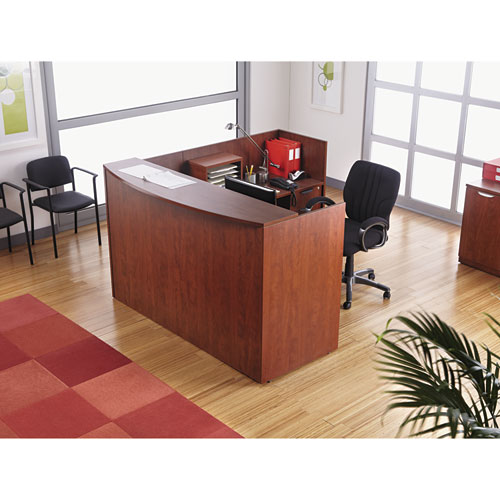 Alera Valencia Series Reception Desk with Transaction Counter, 71" x 35.5" x 29.5" to 42.5", Medium Cherry. Picture 5