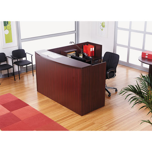 Alera Valencia Series Reception Desk with Transaction Counter, 71" x 35.5" x 29.5" to 42.5", Mahogany. Picture 5