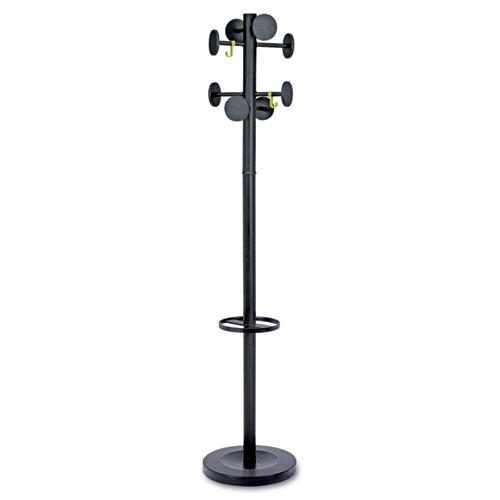 Stan3 Steel Coat Rack, Stand Alone Rack, Eight Knobs, 15w x 15d x 69.3h, Black. Picture 1