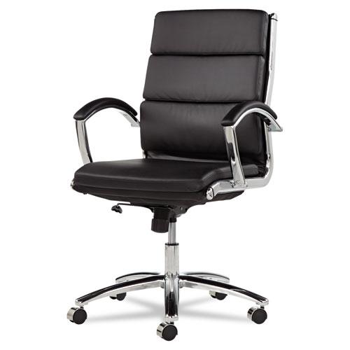 Alera Neratoli Mid-Back Slim Profile Chair, Faux Leather, Supports Up to 275 lb, Black Seat/Back, Chrome Base. Picture 2