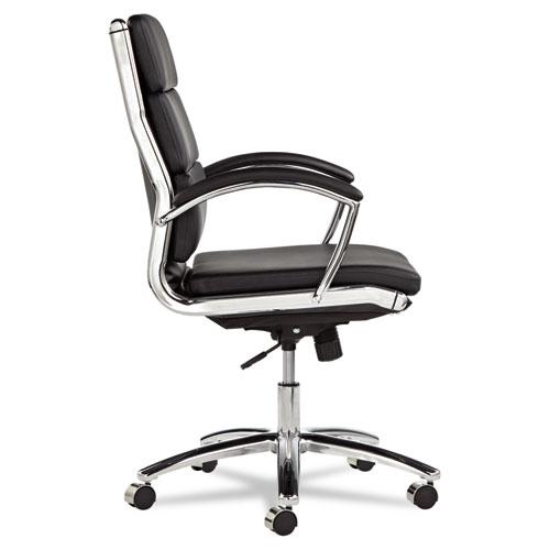 Alera Neratoli Mid-Back Slim Profile Chair, Faux Leather, Supports Up to 275 lb, Black Seat/Back, Chrome Base. Picture 7