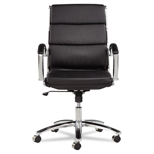 Alera Neratoli Mid-Back Slim Profile Chair, Faux Leather, Supports Up to 275 lb, Black Seat/Back, Chrome Base. Picture 6