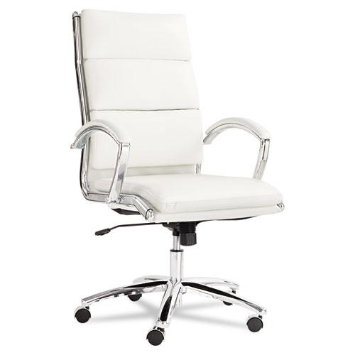 Alera Neratoli High-Back Slim Profile Chair, Faux Leather, 275 lb Cap, 17.32" to 21.25" Seat Height, White Seat/Back, Chrome. Picture 1