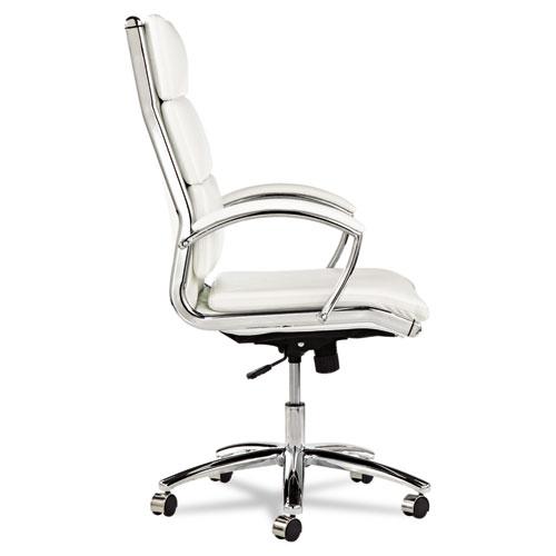 Alera Neratoli High-Back Slim Profile Chair, Faux Leather, 275 lb Cap, 17.32" to 21.25" Seat Height, White Seat/Back, Chrome. Picture 4
